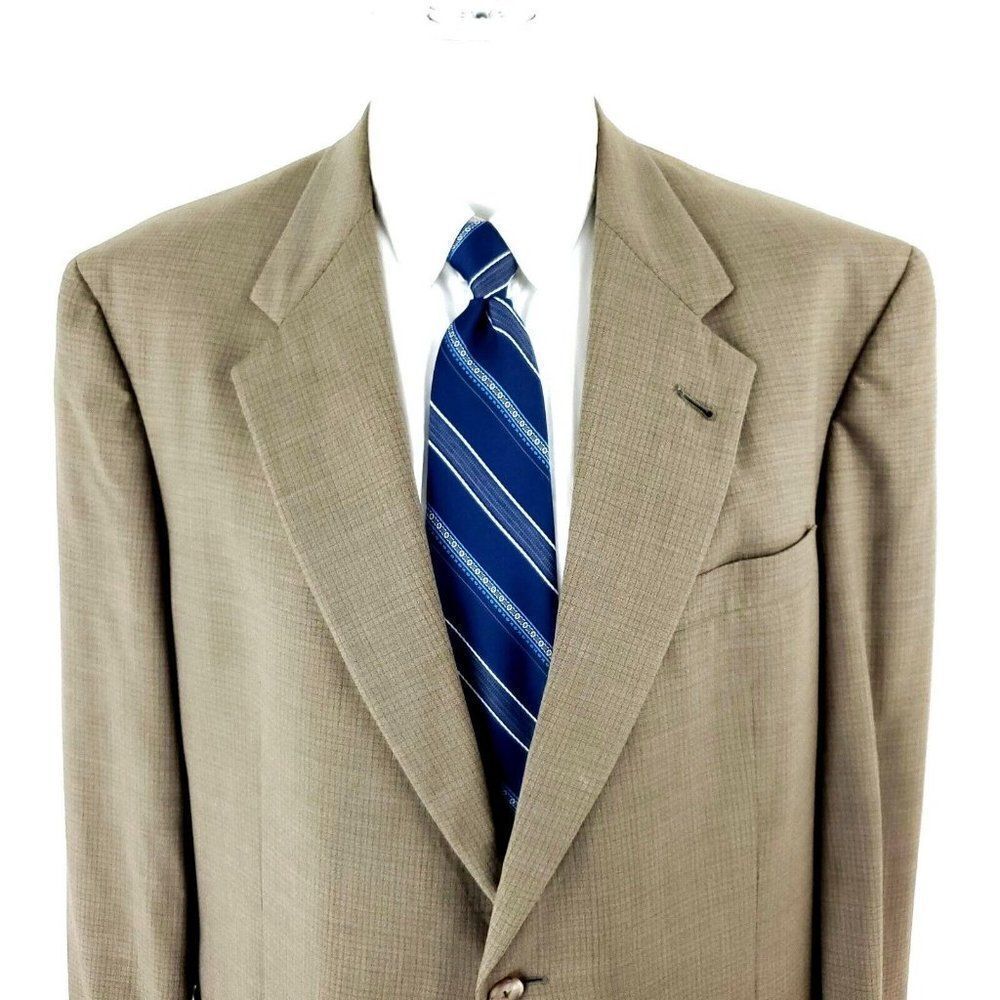 Hart Schaffner Marx Wool 2 Button Blazer 42L Beige Windowpane Sport Coat